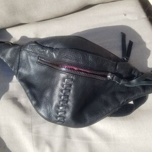 Kooba Black Travel Bag with Textured Leather and Crescent Shape